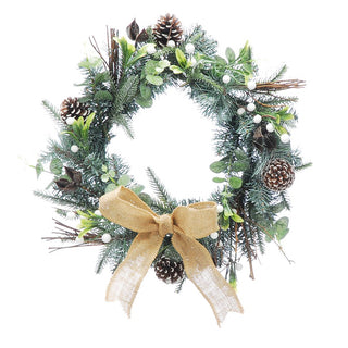 Foilage Wreath with White Berries & Hessian Bow