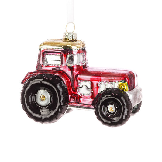 Red Glass Tractor Tree Decoration