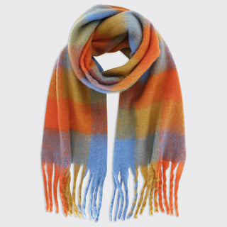 Yasmin Check Tassel Scarf Blue