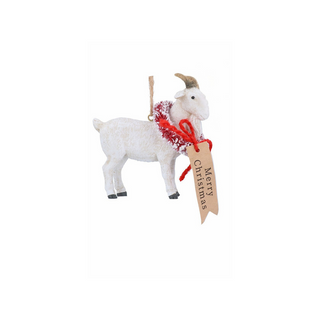 Resin Goat with Wreath Tree Decoration