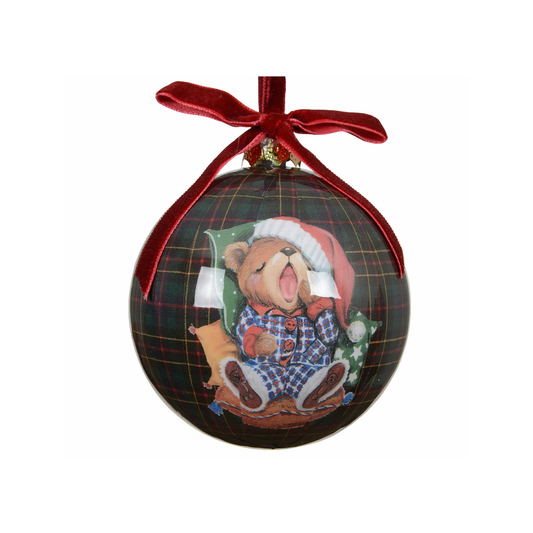 Green Check with Yawning Bear Bauble