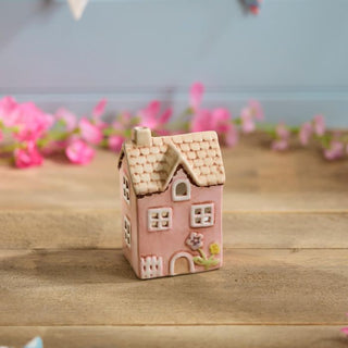 Pink House with Embossed Flower Tea Light Holder  Sml