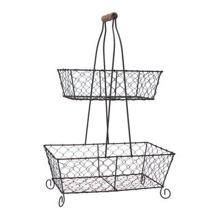 Chicken Wire Two Teir Oblong Basket with Handle