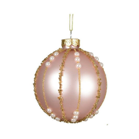 Matt Pearl Pink Gold & Pearl Line Bauble