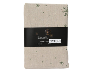 Natural with Gold Green Snowlake Print Table Cloth