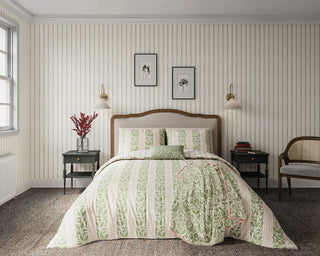 Oak Stripe Super King Cover Set Green/Pink