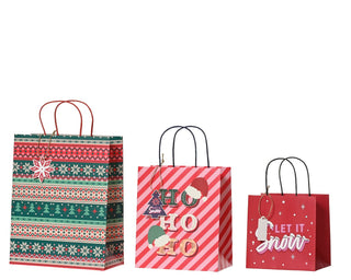 Green, Red & Pink Christmas Gift Bags 3Pk