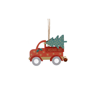 Red Lorry Wooden Tractor Hanging Decoration