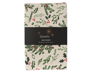 Mistletoe & Holly White Table Runner