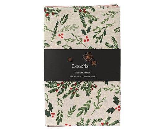Mistletoe & Holly White Table Runner