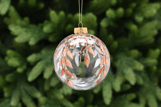 Clear Glass Bauble with Copper Leaf Design