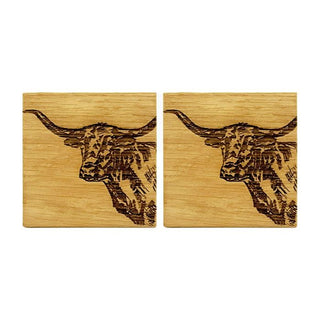 2 Oak Coasters - Texas Longhorn