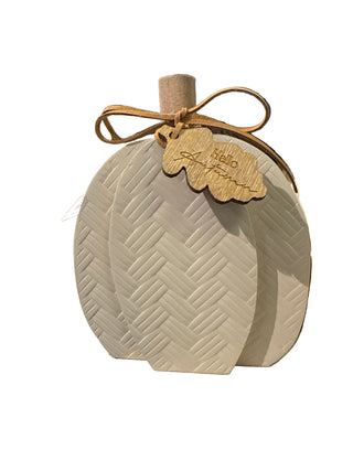 Grey Textured Wooden Pumpkin with Tag