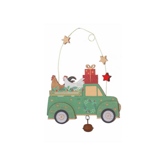Hen in Truck Wooden Tree Decoration