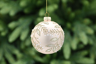 Gold Glitter Leaves Glass Bauble