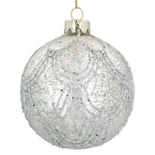 Antique Silver with Sparkling Swags Glass Bauble