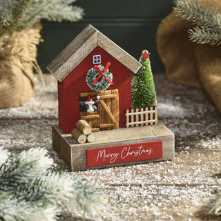 Merry Christmas Wood Block With Resin Friesian Cow Block