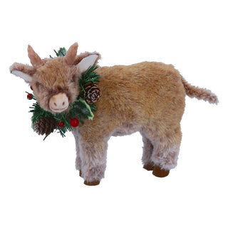 Faux Fur Cow with Wreath Ornament