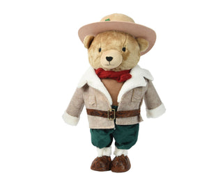 Standing Bear with Cream Aviator Coat & Hat Christmas Decoration