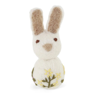 Small Bunny Flower Embroidery Hanging Decoration - White