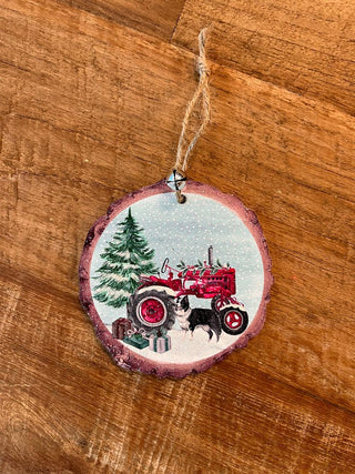 Christmas Farm Hanging Decoration - Red Tractor with Dog