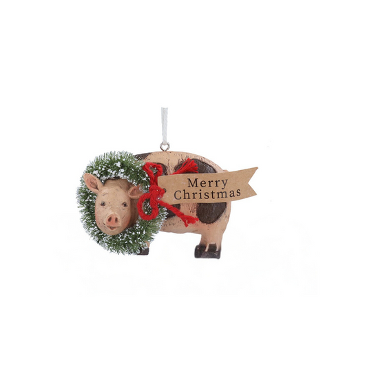 Pig with Wreath Hanging Decoration