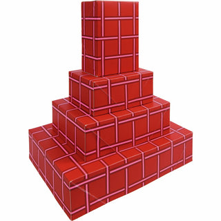 Grid Print Red Paper Boxes Set 4pce