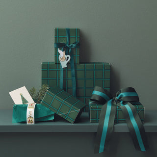 Grid Print Green Paper Boxes Set 4pce