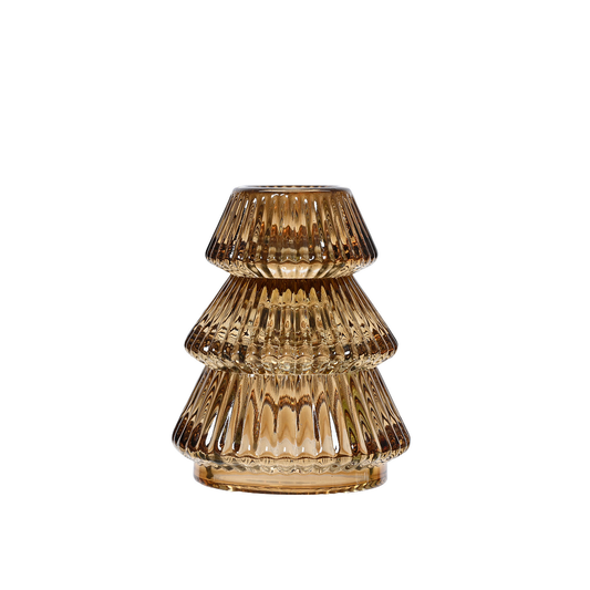 Bronze Glass Christmas Tree Shape Tealight Holder
