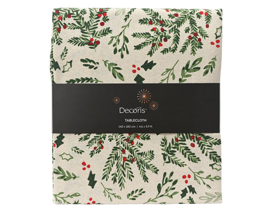 Mistletoe & Holly White Tablecloth