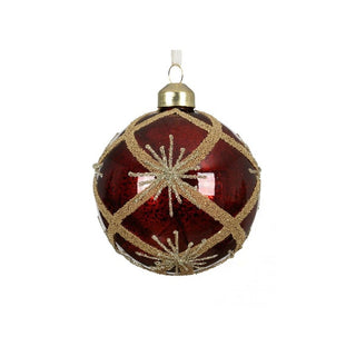 Oxblood with Check Stripes & Stars Bauble 10cm