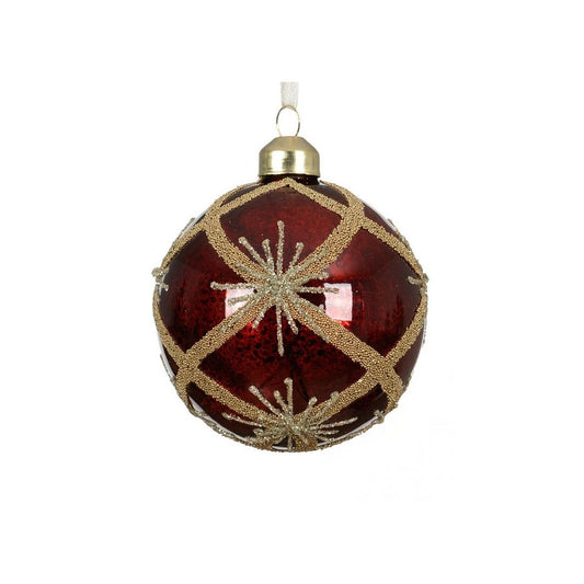Oxblood with Check Stripes & Stars Bauble 10cm