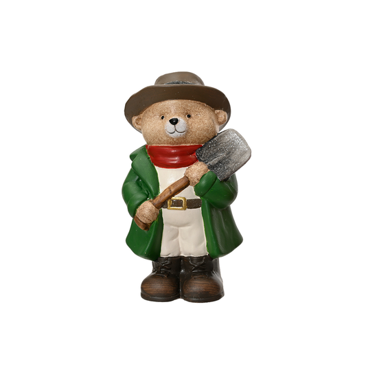 Bear in Green Coat with Spade in Hands Christmas Decoration