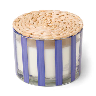 Al Fresco Striped Glass Candle 12 oz./340g - Blue - Rosemary & Sea Salt