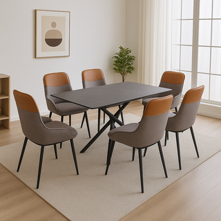 Ventura 160-200cm Automatic Extension Dining Table Light Grey Set - Six Chairs Incl