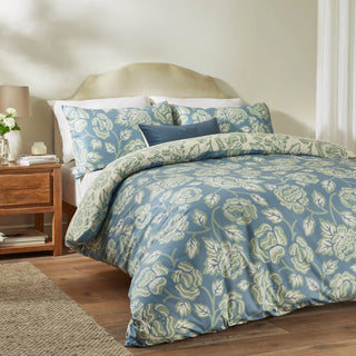 Camellia Printed Soft Touch Duvet Cover Set French Blue - Double