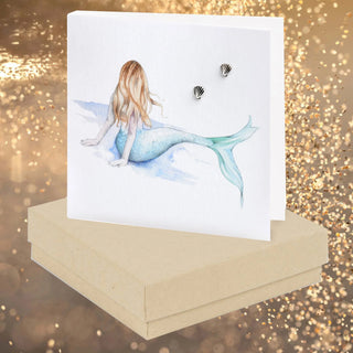 Mermaid Sterling Silver Shell Earrings Boxed Card