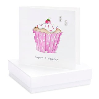 Boxed Happy Birthday Cupcake Earring Card