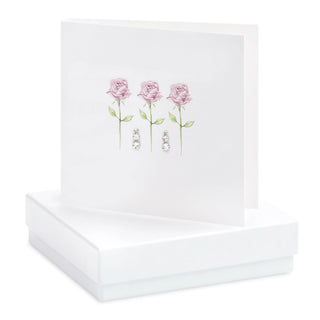 Pink Rose Sterling Silver Boxed Earrings Card