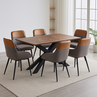 Nevada 170cm Parquet Dining Table Set - Six Chairs Incl