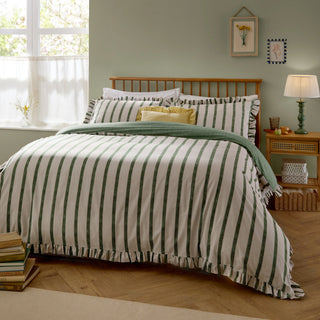 Connie Striped Ruffle King Duvet Cover Set - Moss