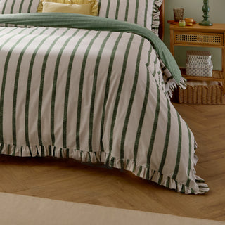 Connie Striped Ruffle King Duvet Cover Set - Moss