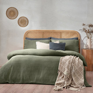 Chunky Waffle Single Duvet Set Eucalyptus