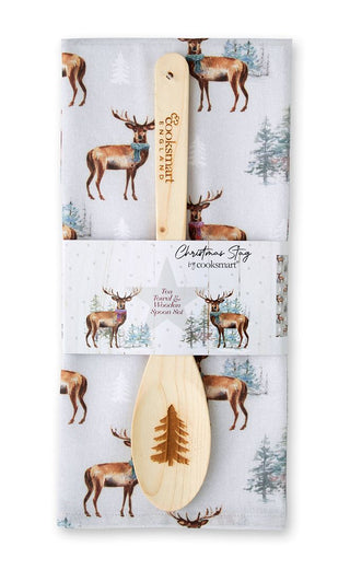 Christmas Stag Tea Towel & Spoon Set