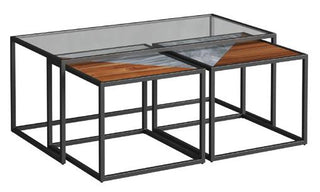 Baswara Grey Marble & Iron Nesting Coffee Table