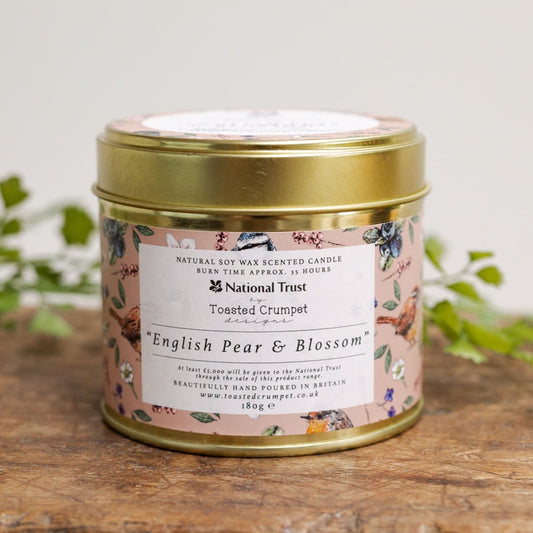 English Pear & Blossom Garden Birds Candle Tin