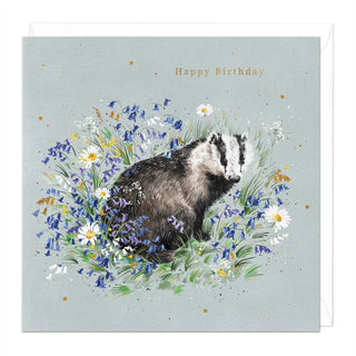 Badger In Florals Birthday Card