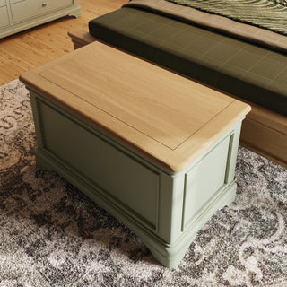 Faire Ottoman Blanket Box in Sage Green with Oak Top