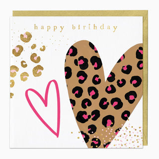 Leopard Print Hearts Birthday Card