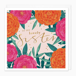 Lovely Sister Marigold Birthday Card